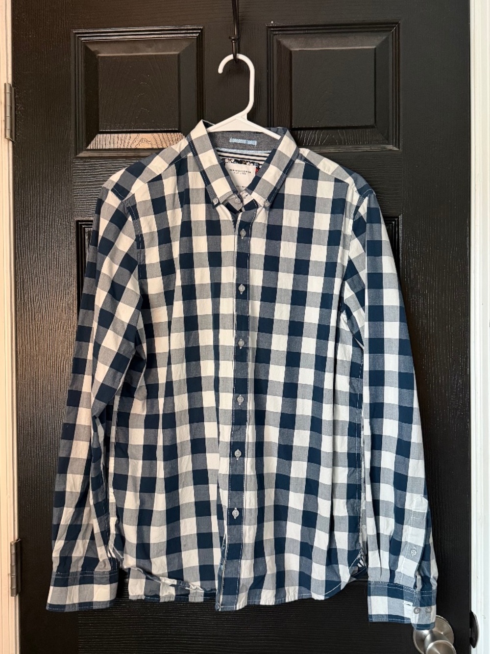 Denim & Flower Ricky Singh Men's Blue White Buffalo Check Button Down Shirt